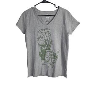 Marushka Recycled Fabric House Plant T Shirt S Womens Gray V Neck Pullover